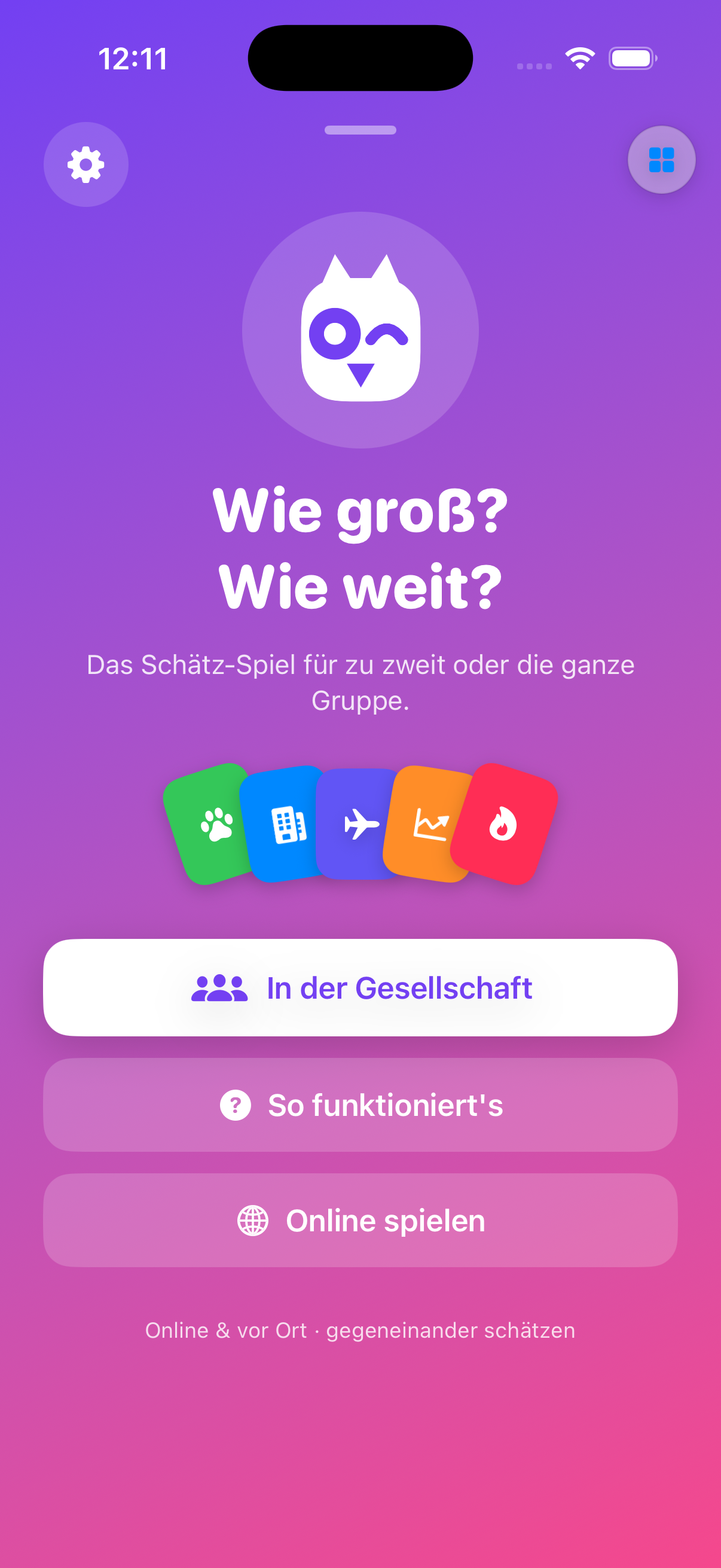 Schätz-Spiel Startbildschirm